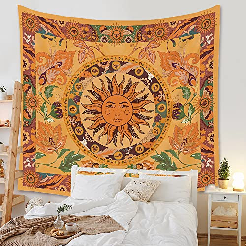Lsimeru Aesthetic Vintage Wandteppich Sonne Bunt 180x230,Wandtuch Sonnengott Sternbilder Konstellation Sternzeichen Wandtücher Psychedelic Wandbehang Wandkunst Deko Tapestry Wall Hanging