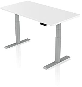 - AGIL - Elektrisch höhenverstellbarer Schreibtisch - Graues Premium Gestell mit Doppelmotor & Weißer Tischplatte - 140 x 70 cm - Memory Funktion - Ergonomischer Schreibtisch - mit USB Hub