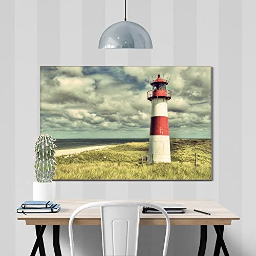 banjado® Glas Bild 45x30cm mit Motiv Leuchtturm Sylt als Wandbild für Wohnzimmer/Küche/Büro - Wohnzimmer Bild aus ESG Sicherheitsglas kratzfest mit geschliffenen Kanten - Glasbild groß als Wand Bild
