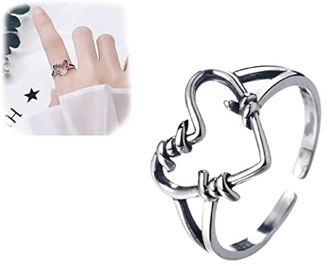 Heart of a Warrior Heart Wire Ring,to My Beautiful Wife Heart Wire Ring, Self-Love Heart Wire Ring,Heart 925 Sterling Silver Rings for Women Adjustable