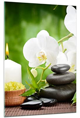 Bilder auf Glas Blume aromatherapie spa Glasbild 50x70cm Wandbilder Dekoration Wohnzimmer Schlafzimmer Küche Deko Klein Wanddeko Bild im Glas Wand Kunstdruck Art Modern Wall Decor GPA50x70-2718