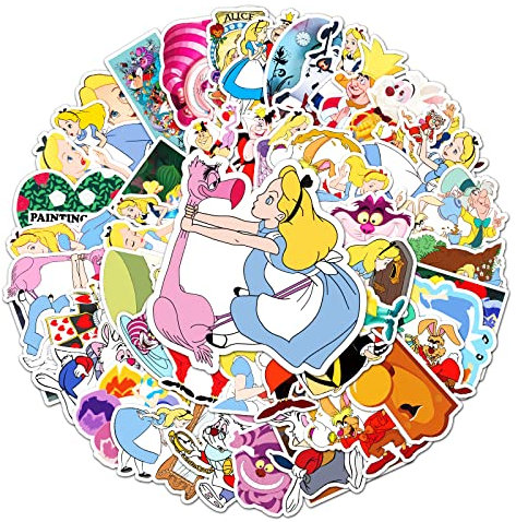 Alice's Adventures in Wonderland Aufkleber Alice in Wonderland Aufkleber für Kinder 50 Stück Graffiti Decal Vinyl Sticker für Laptop Kinder Autos Motorrad Fahrrad Skateboard Gepäck