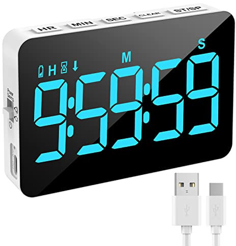 Kitchen Timer, XREXS Rechargeable Timers for Cooking, Adjustable Brightness & Volume, Large LED Display, Magnetic Cooking Timer for Kitchen/Meeting/Class (Charging Cable Included) Blue
