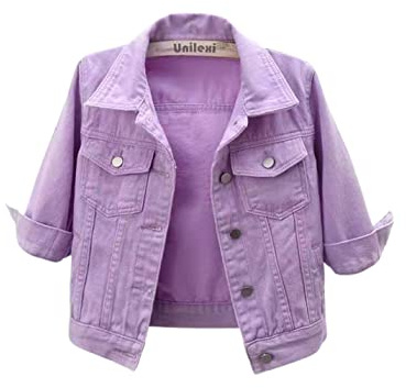 Unilexi Giacca di jeans corta da donna, con maniche a 3/4, colorata, lavaggio leggero, cappotto in stile da camionista