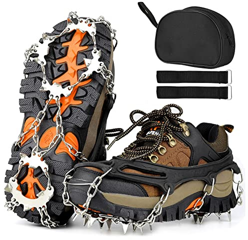Newthinking Ice Snow Spikes Grips for Boots and Shoes, Anti-slip Ice Shoe Crampons with 19 Stainless Steel Spikes for Winter Outdoor Walking and Hiking (M)