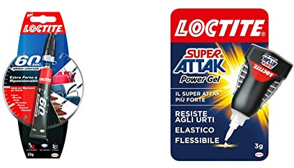 Loctite 60 Secondi Colla Universale, adesivo forte per riparazioni domestiche che incolla in 60 secondi & Power Flex Gel Control, adesivo trasparente e istantaneo specifico