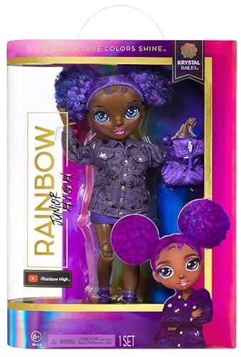 Rainbow High Junior High Fashion Puppe mit Zubehör, 22,9 cm, sammeln Sie alle 6 Farben des Regenbogens (Krystal Bailey)