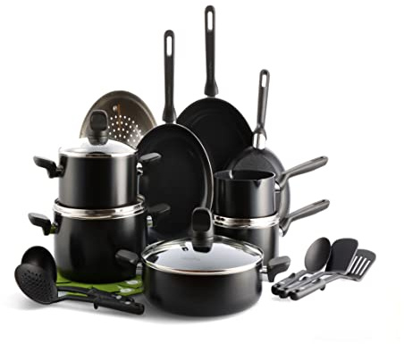 GreenPan Memphis Memphis - Set di pentole e padelle antiaderenti in ceramica, 20 pezzi, senza PFAS, a induzione, adatto al forno, nero