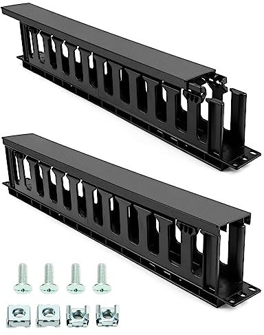 QWORK Rack Mount Cable Management Organizer, 2 Pack 1U 12 Slot Plastic Horizontal Cable Manager Wire Management Server Rack with Screws, for Network Cabinet, Black