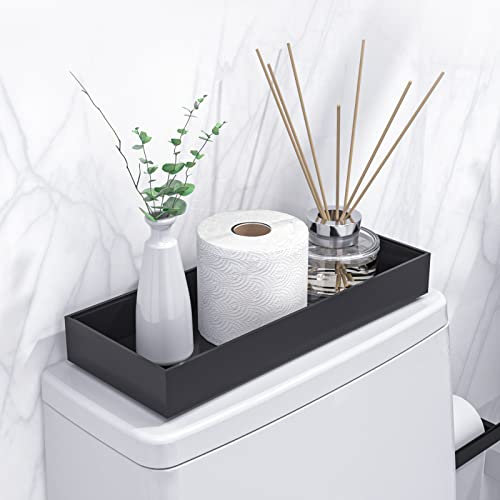Toilet Tank Tray for Modern Black Bathroom Decor Toilet Tank Topper Paper Storage Decorative Organizer Box Wood Vanity Tray for Counter Decor Dresser Tops 15 x 6 x 2 Set of 2 (Black)