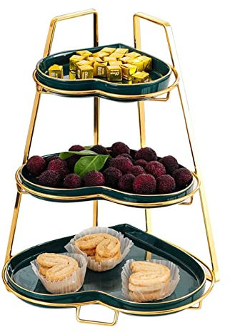 OUSIKA Dessert-Cupcake-Ständer aus Porzellan in Herzform, Metallrahmen, 3 Etagen, Dessertständer, Turm mit Keramik-Serviertablett, abgestufter Kuchenständer for Teepartys, Obst Teller