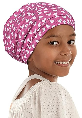 Alnorm Kinder Schlafmütze für Mädchen Doppellagige Nachtmütze Slouchy Beanie Dunkelrosa