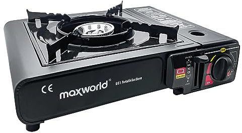 maxworld® Campingkocher | All-in-One Gasherd | Tragekoffer für einfachen Transport ideal für Camping & Picknick (Gaskocher) ohne Gaskartuschen