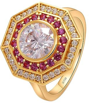 ANAZOZ Ringe Damen Rosegold 585, Trauringe für Frauen Vintage Ring mit Moissanit 1,5 ct Größe 48 (15.3)