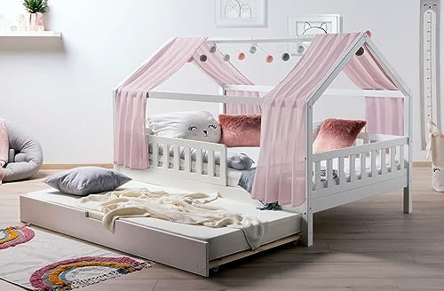 TiCAA Kinderbett Hausbett mit Tüll Kim