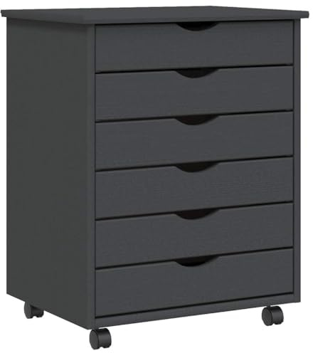 vidaXL Rollschrank mit Schubladen MOSS Grau Massivholz Kiefer