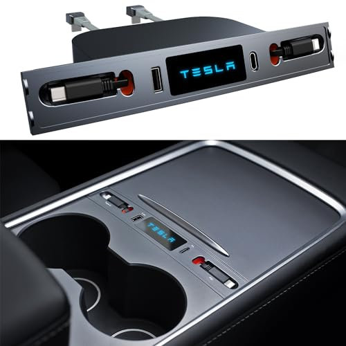 ZKJAYOE para Tesla USB Hub, Carga Rápida con Adaptador de Cable para Modelo Y (2021-2024) y Modelo 3 (2021-2023) Estación de Acoplamiento de Consola Central para Accesorios Interiores Tesla