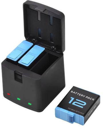 Andoer Pile rechargeable batterie de 3 pièces de 1800 mAh + chargeur à 3 fentes avec port USB compatible avec Gopro Hero 12/11/10/9