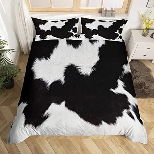 MDKLXIDF Bettwäsche 220x240 cm Kuhflecken 3 Teilig Wendemotiv Bettbezüge Bettwäsche-Sets Für Doppelbett, Hypoallergen Mikrofaser Bettbezug mit Reißverschluss und 2 Kissenbezug 80x80 cm