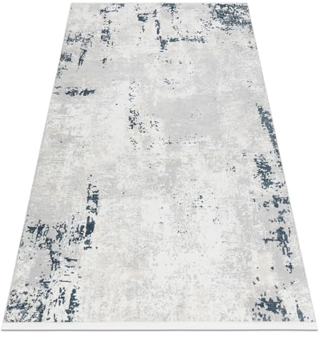 rugsx Moderner Teppich Duke 51378 Creme/blau für das Wohnzimmer, Schlafzimmer, Jugendzimmer, Beton, Stein strukturiert, sehr weich, Fransen 180x270 cm