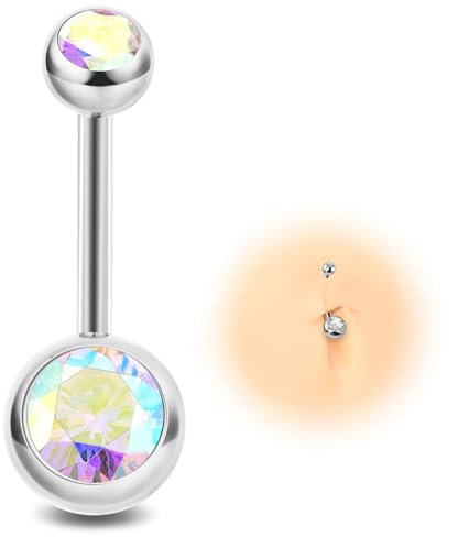 ESHIONER G23 Titan Bauchnabelpiercing Silber Bauchpiercing 14G 10MM Stablänge Belly Piercing Kurzer Stab Langer Stab Bunt Kugeln Bauchnabel Piercing Schmuck damen