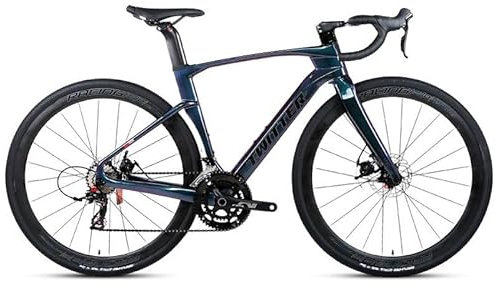 TiLLOw Kohlefaser-Fahrrad for Herren und Damen, 24-Gang-Fahrrad, Erwachsenenfahrräder, Cross-/Rennräder, Feng-Break-Tropfen-Sitz, leichte Karosserie, 9,9 kg (Color : Discoloration, Size : 51CM)