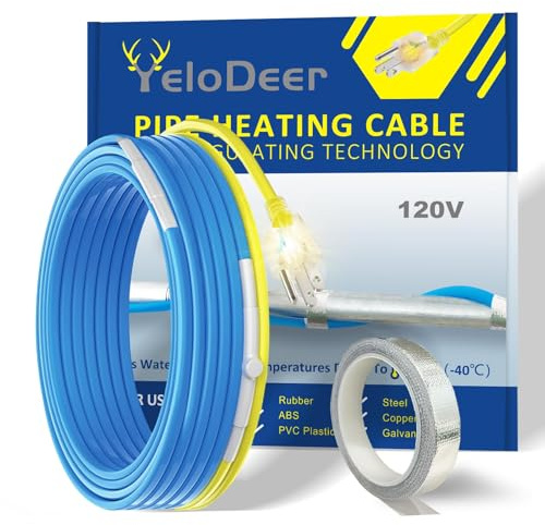 YeloDeer - Cable calefactor de 12 pies para tuberías de agua con termostato mejorado, rastro de calor para tuberías de agua de metal y plástico, cable de calor eléctrico de 120 V para protección
