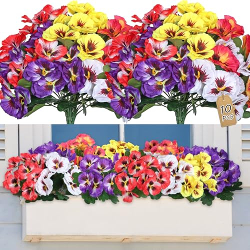 SOMYTING 10 paquetes de flores artificiales como balcón real, flores artificiales para exteriores, resistentes a los rayos UV, resistentes a la intemperie, plantas artificiales para balcón, flores