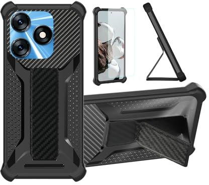 bojioderf Coque pour Tecno Spark 10 Coque Étui Case Cover Hybride [avec Protection d'écran en Verre trempé] [Support magnétique Pliable] [givré résistant aux Empreintes digitales] Noir