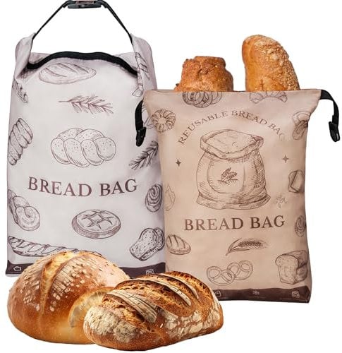 NiHome 2PCS Reusable Bread Storage Bags for Homemade Bread, 17x12 Large Capacity Double-Layer Protection with Waterproof & Oil-Resistant Lining, Food-Grade for Sourdough, Buns, Croissants, Pretzels