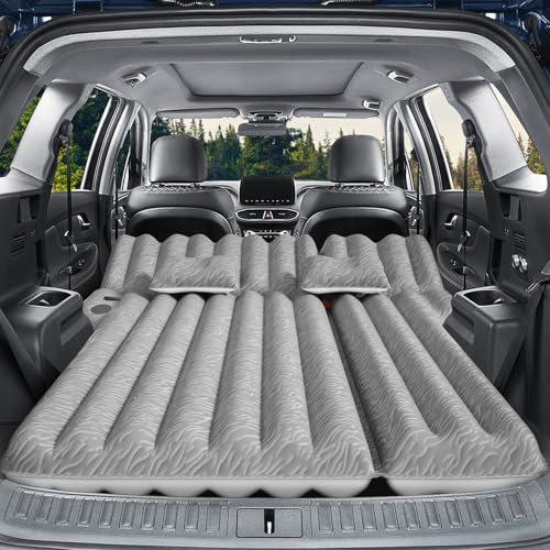 Uncle elk 【SUV Luftmatratze】Aufblasbare Auto Luftmatratze für Camping, Beflockung Autobett mit Luftpumpe & 2 Kissen, Tragbare Isomatte Matratze für Zuhause Auto Reisen Camping Grau, Voll