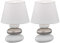 etc-shop Tischlampe weiß silber Keramik Steine Nachttischleuchte Leselampe Schlafzimmerleuchte, Chintz weiß, 1x E14, DxH 17x24 cm, 2er Set