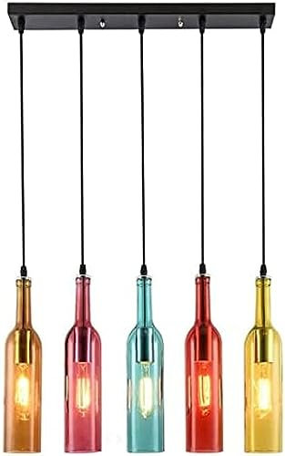 Light- LED E27 Colourful Suspension Light Fitting Glass Wine Bottle Lampshade Hanging Chandelier Ceiling Pendant Lamp 5-Light Colored Glass Wine Bottle Pendant Light