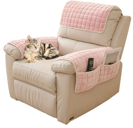 Sofa-Armlehnenbezug, rutschfester Sesselbezug für Armlehnen, Kopfstütze, Sofa-Schonbezug mit Seitentasche, Möbelschutz für Haustiere, Ledersofa, Couch (Rosa, 1-Sitzer-Liege)