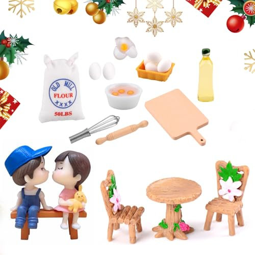 20 Stück Miniatur Wichtel Zubehör, 1/12 Puppenhaus Eier Nudelholz Küche Backen Set, Wichteltür Backset Dollhouse, Mini Küche Zubehör