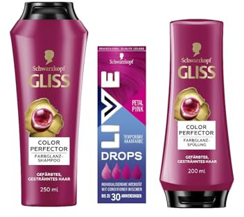 Schwarzkopf Live Color Drops Petal Pink (30 ml), dosierbare Farb-Drops & Gliss Shampoo (250 ml) & Spülung (200 ml) Colour Perfector bietet Farbschutz und strahlenden Farbglanz
