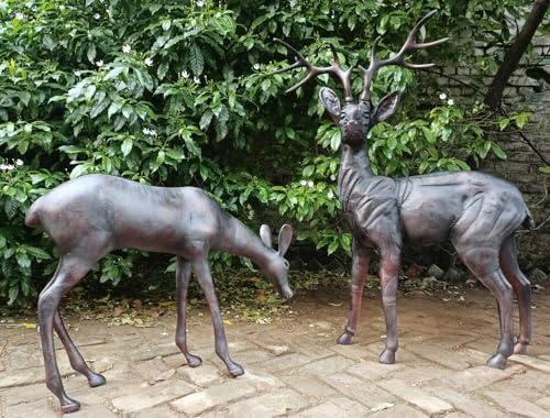 Inspirational Gifting Stag and Doe Garden Sculpture Set Ornament Life-Size Cast in Aluminium