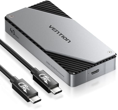 VENTION 40Gbps Boîtier SSD NVMe M.2, L'adaptateur M.2 Aluminium avec Ventilateur sans Outils, Compatible Thunderbolt 4/3, USB4, pour Clés M & M+B 2230/2242/2260/2280 PCIe SSD