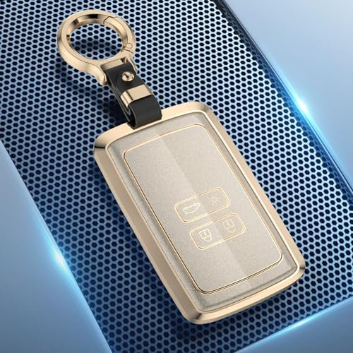 QIULIFAN Schlüsselhülle für Renault Megane Clio Captur Kadjar Espace Dacia Duster 4 Buttons Aluminium Alloy Schlüsselgehäuse mit Schlüsselring für Renault, Goldene