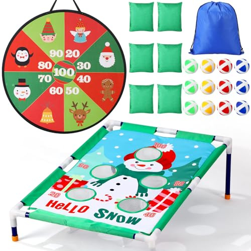 HyDren 22 Pcs Christmas Toss Game Bean Bag Toss Game Snowman Santa Claus Tree Dart Board Throwing Game Dart Board with Balls for Boys Girls Adults Yard Indoor Outdoor Xmas Toss Games(Christmas)
