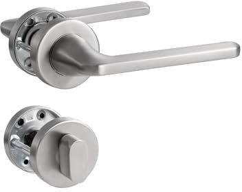 SORWDUERM Türgriff Silber Drückergarnitur, Edelstahl matt gebürstet, Türklinke für Haustür und Innentür, L-Form, Rund-Rosette, WC