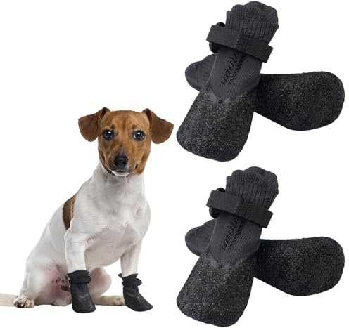 4 Stück Hunde Schuhe Outdoor, Anti-rutsch Pfotenschutz für Hunde, Hundesocken Outdoor Wasserdicht mit Verstellbarem Klettverschluss, Kleine Atmungsaktiv Schuhe Hundepfoten Schutz (Schwarz, S)