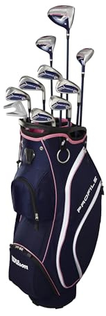 Wilson Profile Set de Clubs de Golf Complet, Spécialement Conçu pour Les Femmes Droitières, Optimisé pour la Distance, Couleur : Marine/Or Rose/Argent, Taille : Standard