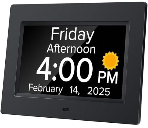 Mitoart Digital Alarm Clock with Date and Day of Week for Dementia Seniors, Voice Announcement Time, Multiple Alarm Sets, Auto DST, Gifts for Elderly People with Dementia - Black