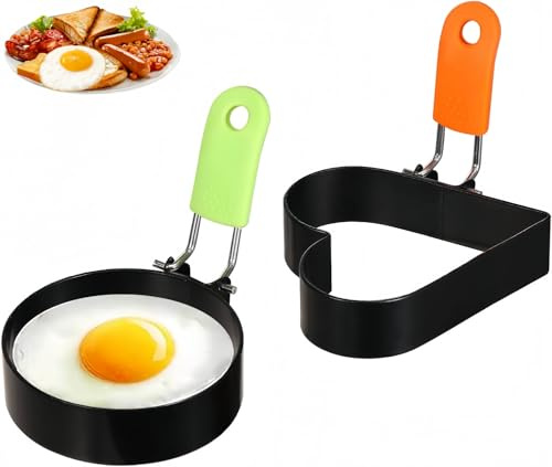 Flycppo Anneau à Oeuf,2 Pièces Anneaux D'oeuf Antiadhésifs,Moule Oeufs Frits Acier Inoxydable,Anneau D'Oeufs pour la Cuisson œuf au Plat,Pancakes,Omelettes et Plus