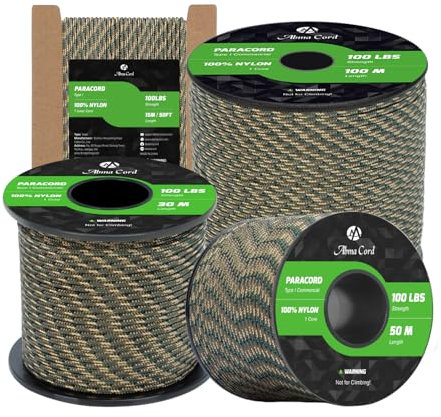 Abma Cord Paracord 2mm 15m 100% Nylon Seil Typ I Schnur mit 1 Kern Allzweckseil - Max. 45kg (100lbs) - R Camo