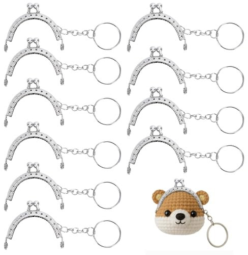 Huybaa 10 Piezas Marco de Monedero de Metal 5cm, Bolsa de monedas, Semicírculo Cierre de Beso Bloqueo DIY, Marco de Bricolaje Beso Broche, Marco de Monedero con Llavero para el Monedero Arte