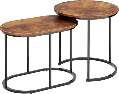 SogesPower 2er Set Runder Beistelltisch Geschachtelter Couchtische, Ineinander Schiebbare Wohnzimmer Tische Retro-Farbe