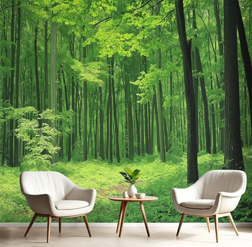 MIATCENRT 3D Papier Peint Été Paysage, Vert Forêt Papier Peint Panoramique Pour Salon Restaurant Chambre Chambre D'Enfant Décoration Murale, 400x280cm (L×H), Sur Mesure Taille, vert vif