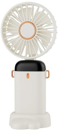 Portable Mini USB Fan, LED Display, Rechargeable Battery, 90° Foldable Design, White and Rose Gold